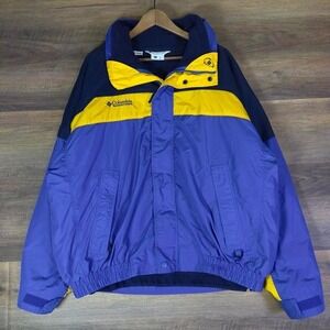 Columbia Men's Fleece Lined Jacket XL Blue Yellow Windbreaker